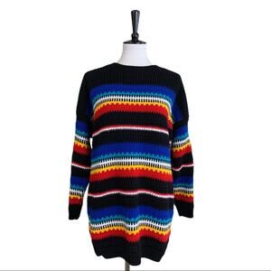 Vintage Cuddle Knit Women's Retro 80's Black Stripe Tunic Sknit Sweater Large